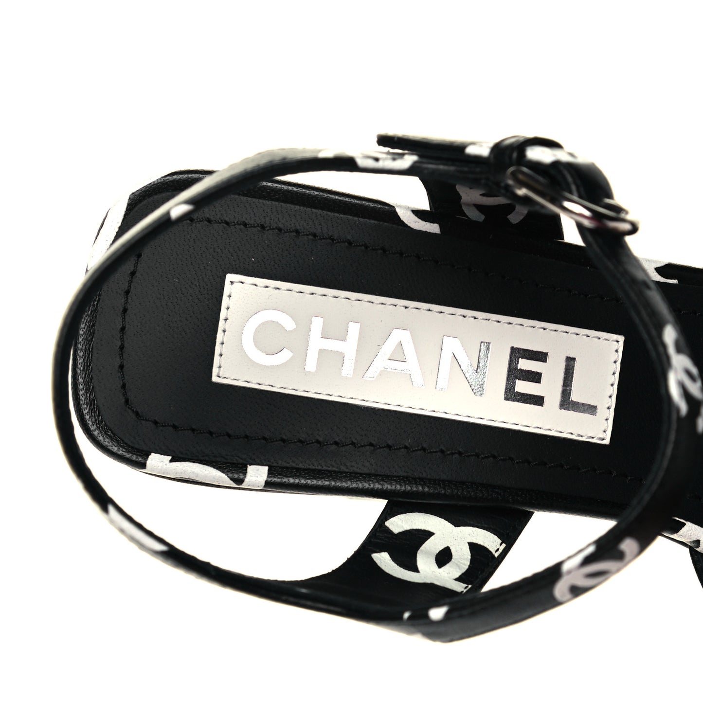 Printed Lambskin CC Sandals 36 Black White