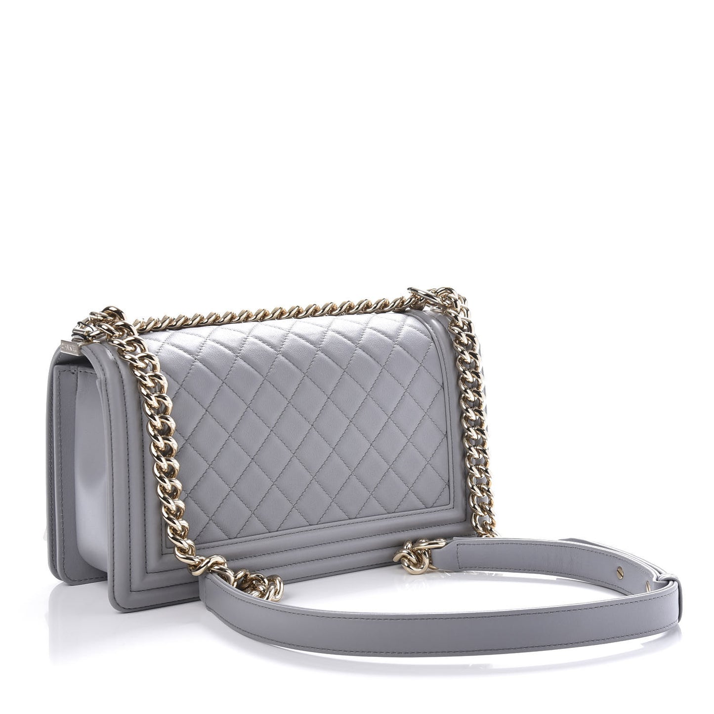 Calfskin Quilted Medium Boy Flap Grey