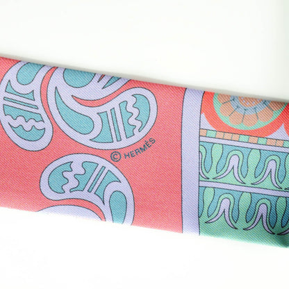 Hermes Silk Geometrie Cretoise Twilly Bleu Gris Corail 4 of 5