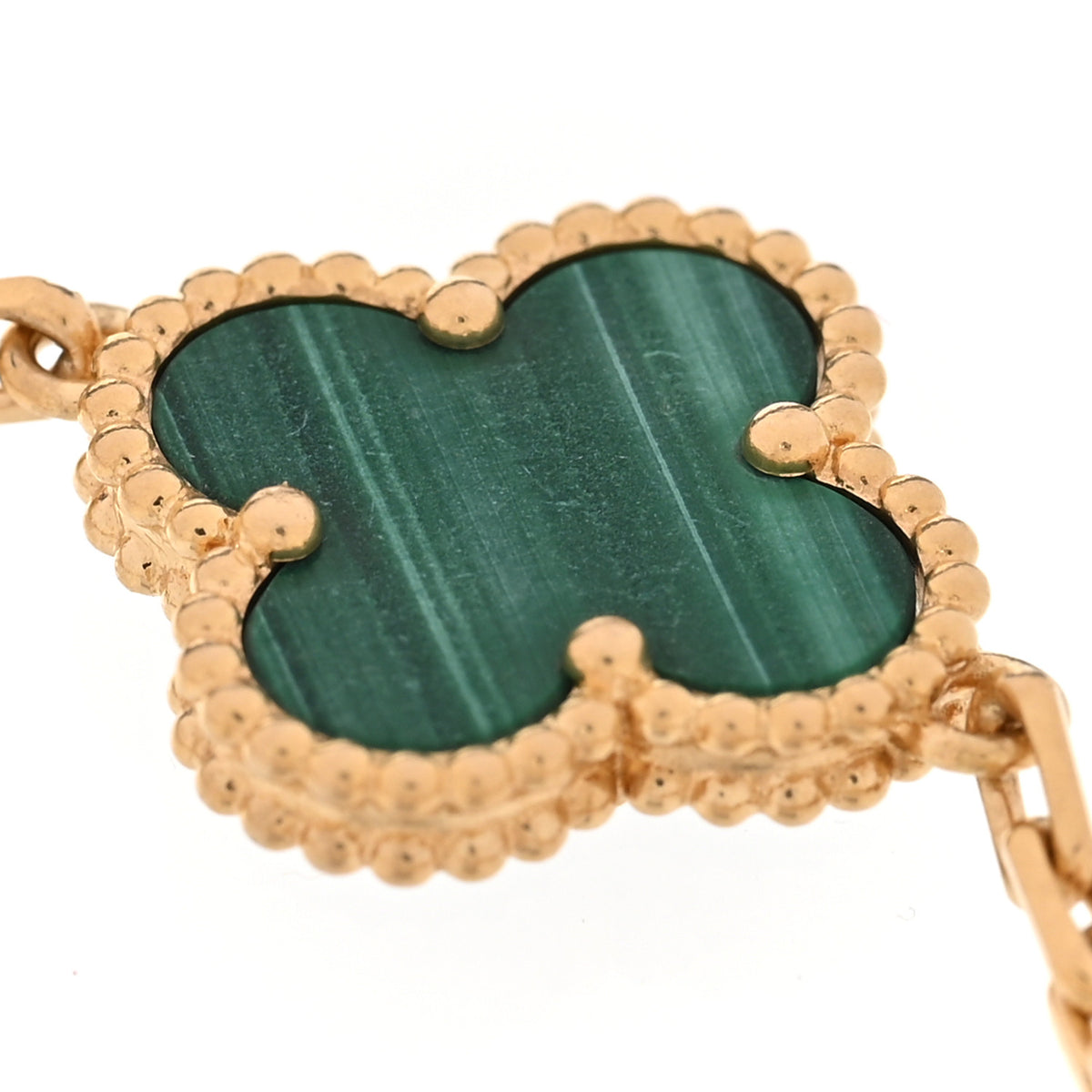 18K Yellow Gold Malachite 5 Motifs Vintage Alhambra Bracelet