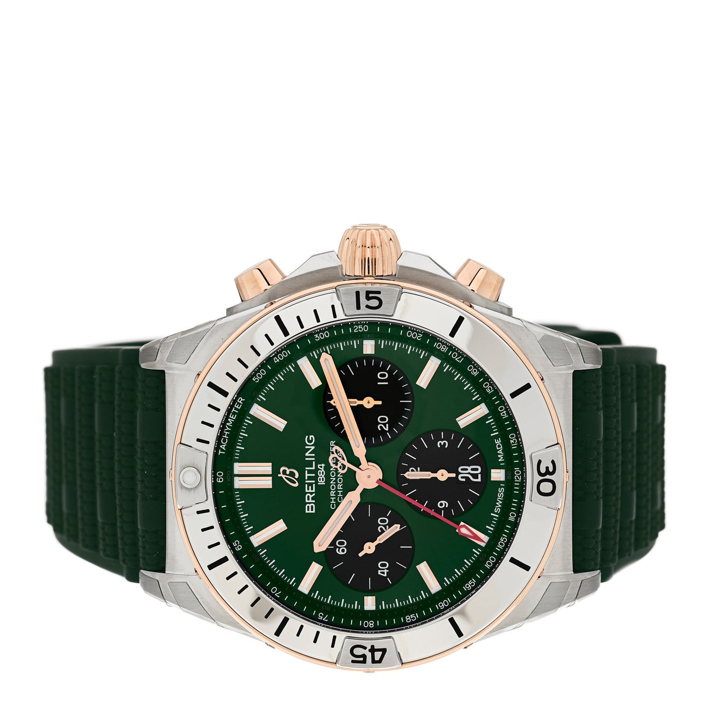 Stainless Steel 18K Rose Gold Rubber 42mm Chronomat B01 Automatic Watch Green UB0134131L1S1