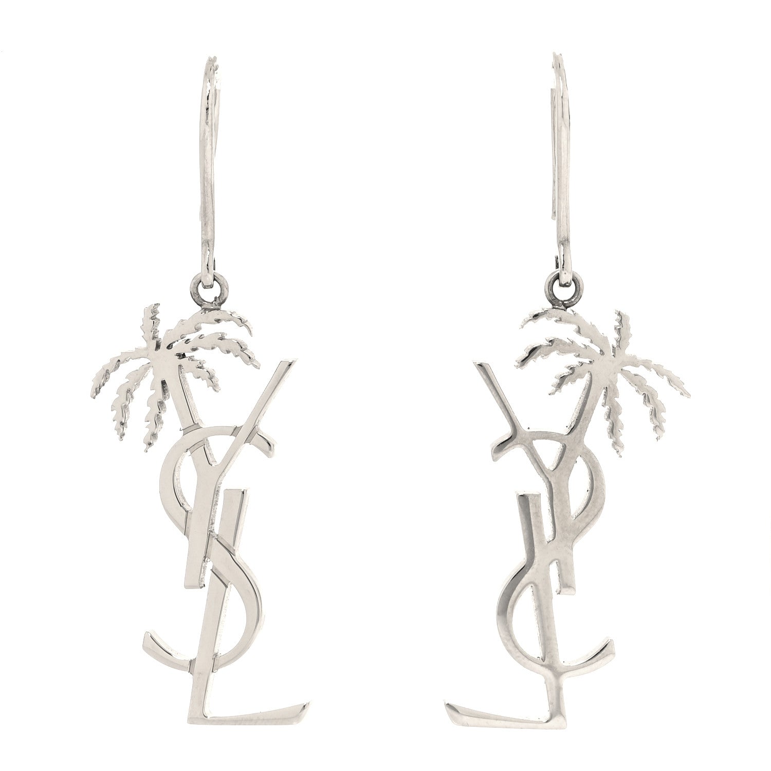 Saint Laurent Metal Monogram Palm Earrings Silver 1 of 5
