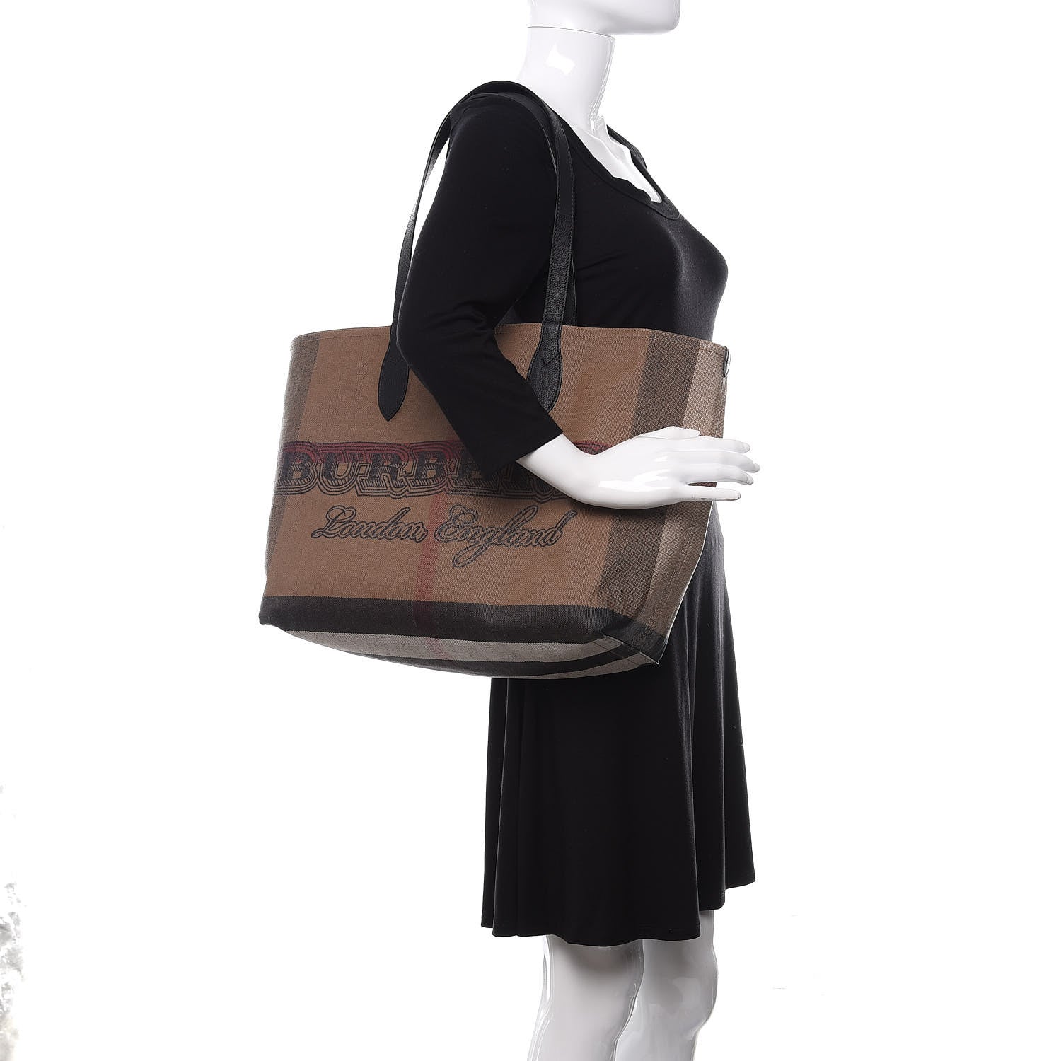 Burberry Coated Canvas Mega Check Medium Doodle Tote Black 2 of 9