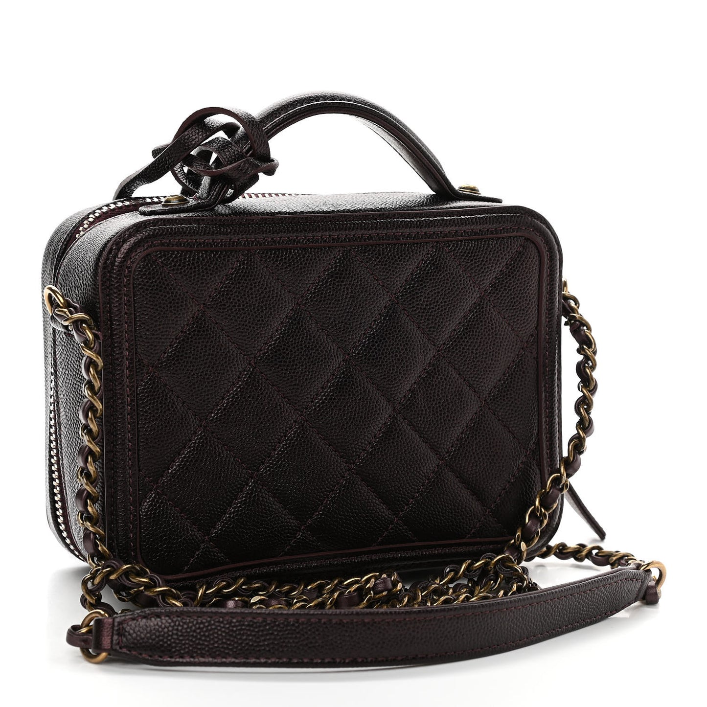 Caviar Quilted Small CC Filigree Vanity Case Burgundy
