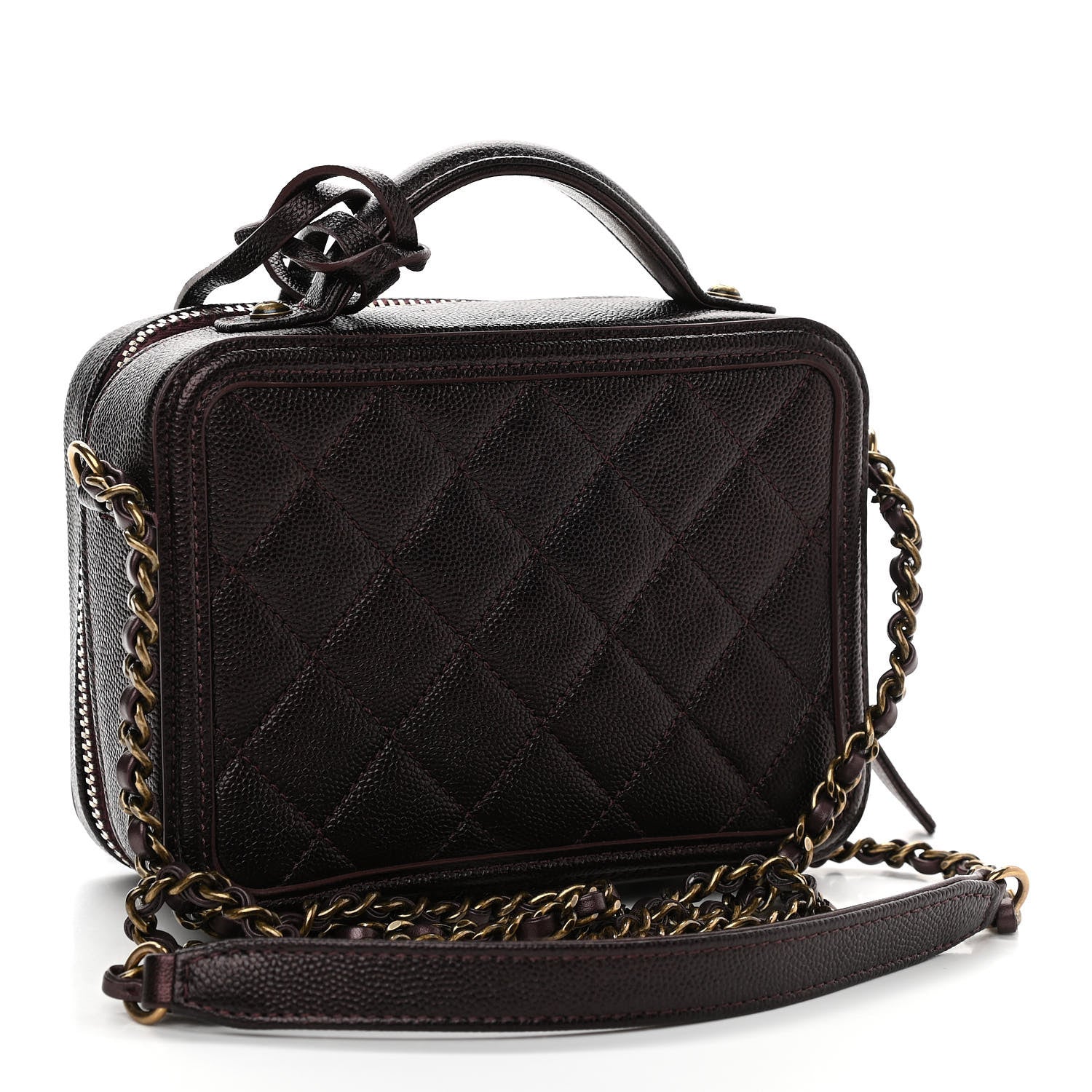 Chanel Caviar Quilted Small CC Filigree Vanity Case Burgundy 3 of 11