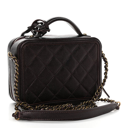 Chanel Caviar Quilted Small CC Filigree Vanity Case Burgundy 3 of 11