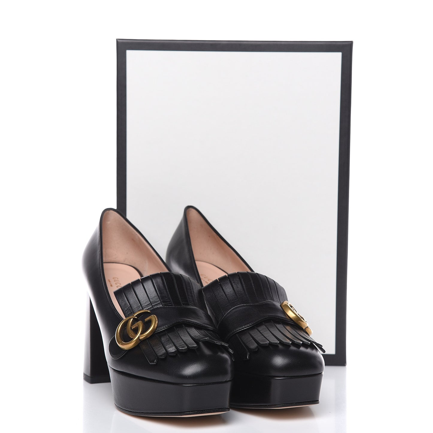 Malaga Kid GG Marmont Fringe Platform Loafer Pumps 40 Black