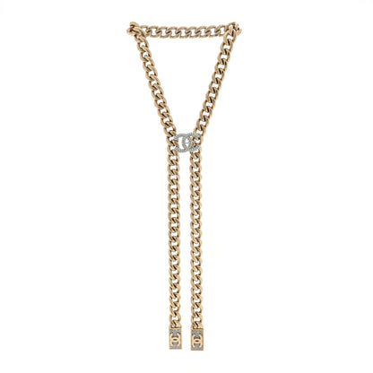 Chanel Chain Link Crystal CC Dog Tag Charm Necklace Gold 3 of 4