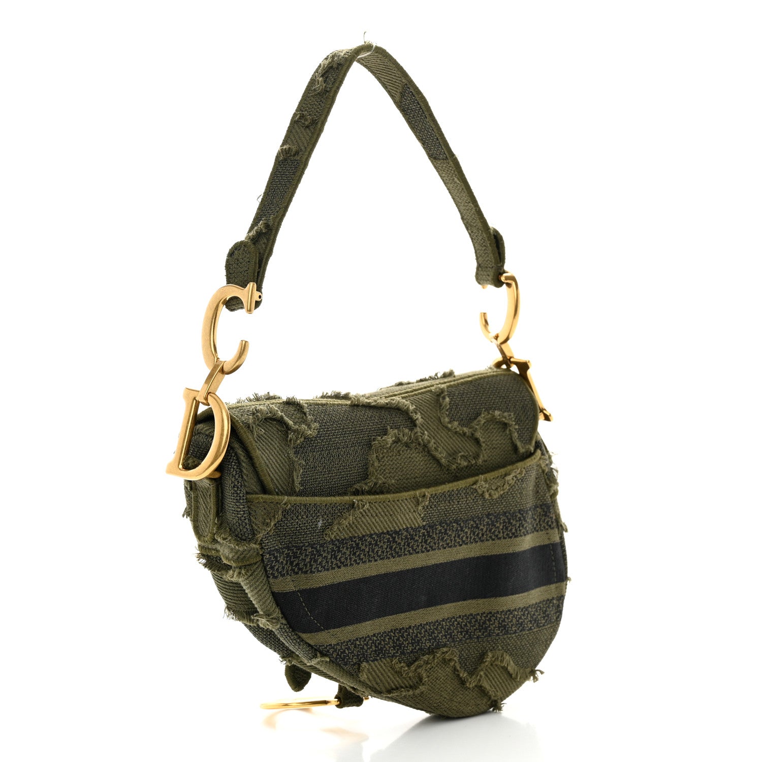 Christian Dior Canvas Embroidered Camouflage Saddle Bag Green 3 of 10