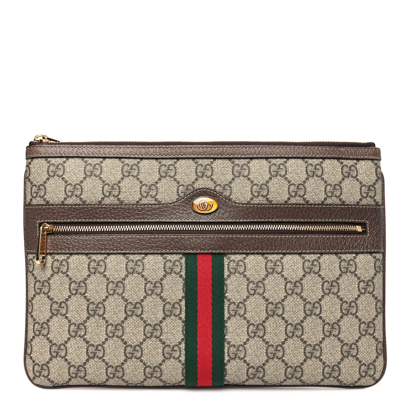 GG Supreme Monogram Large Ophidia Pouch Clutch Brown
