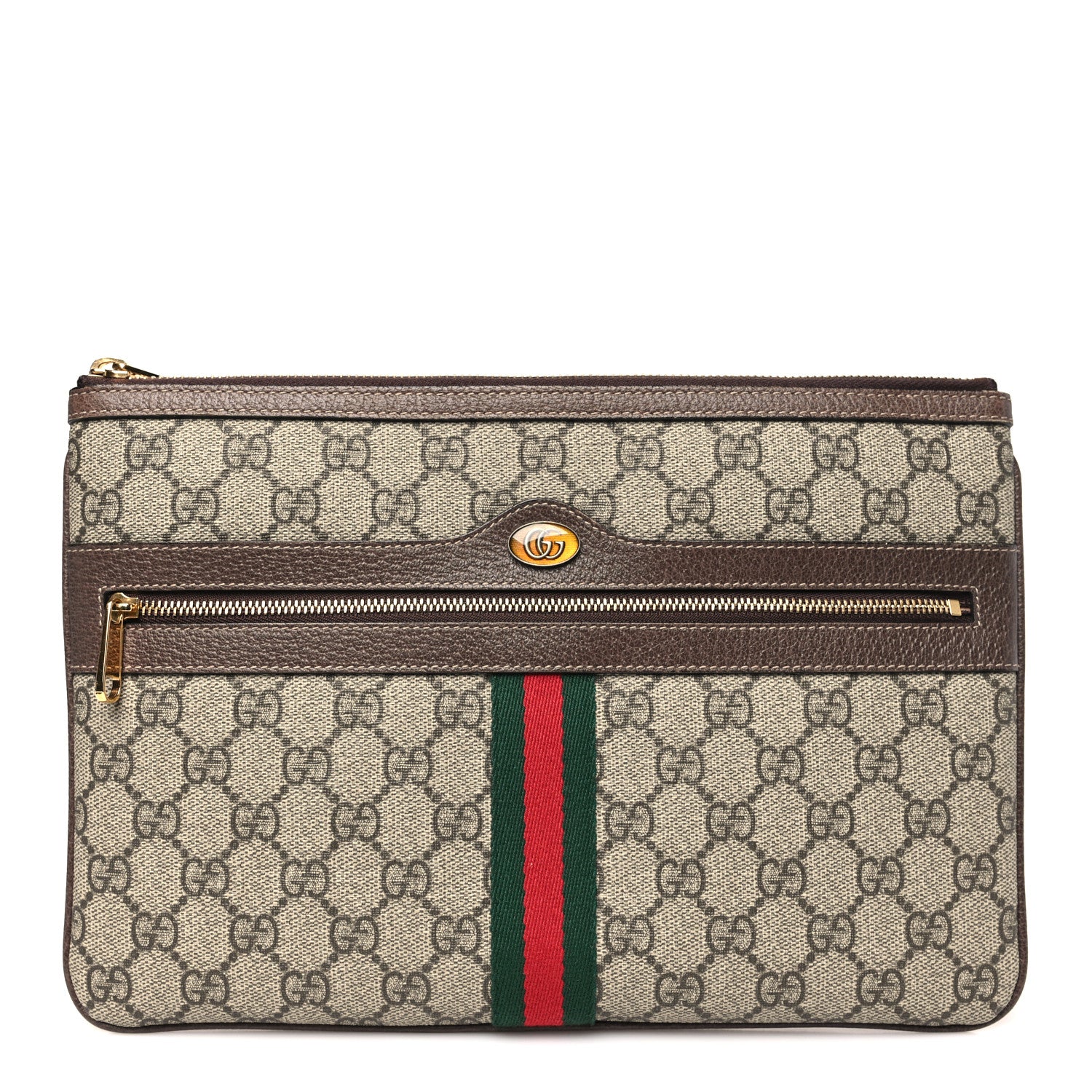 Gucci GG Supreme Monogram Large Ophidia Pouch Clutch Brown 1 of 8