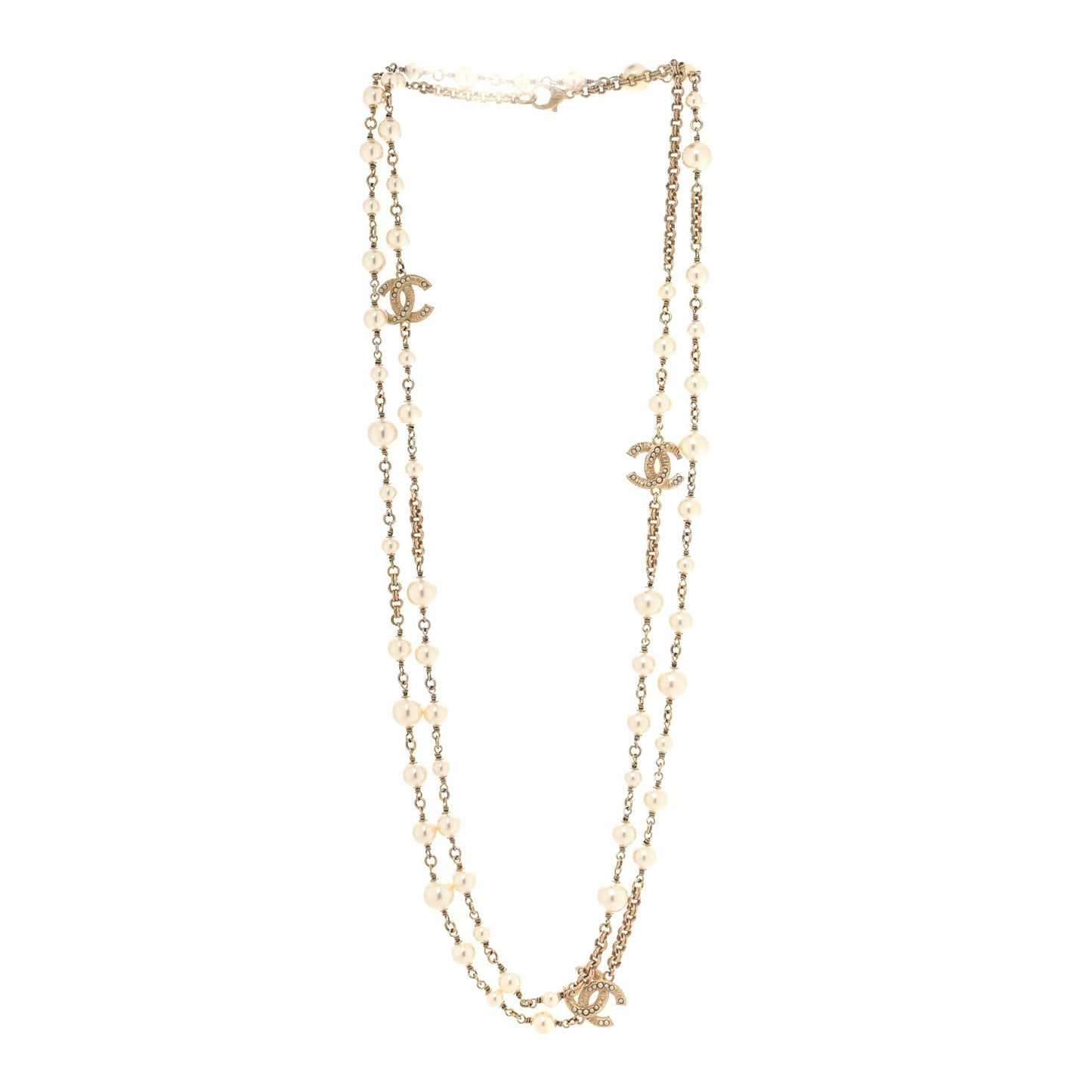 Pearl CC Long Necklace Gold