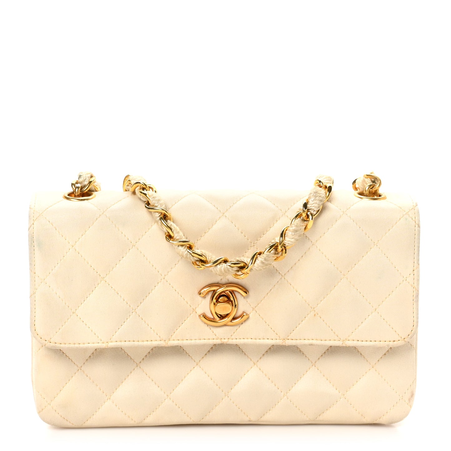 Satin Quilted Mini Flap White