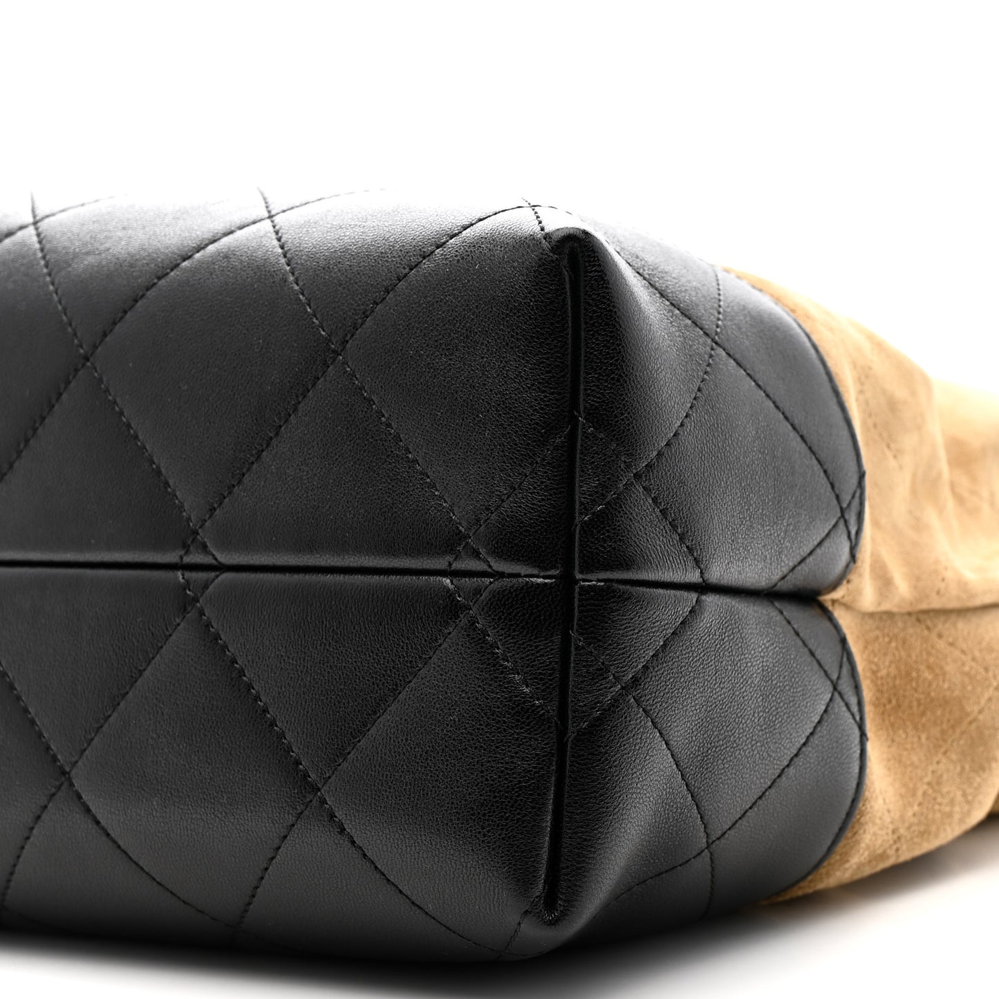 Suede Calfskin Shiny Lambskin Quilted Small Coco Base Shopping Bag Beige Black