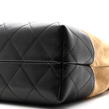Chanel Suede Calfskin Shiny Lambskin Quilted Small Coco Base Shopping Bag Beige Black 10 of 12
