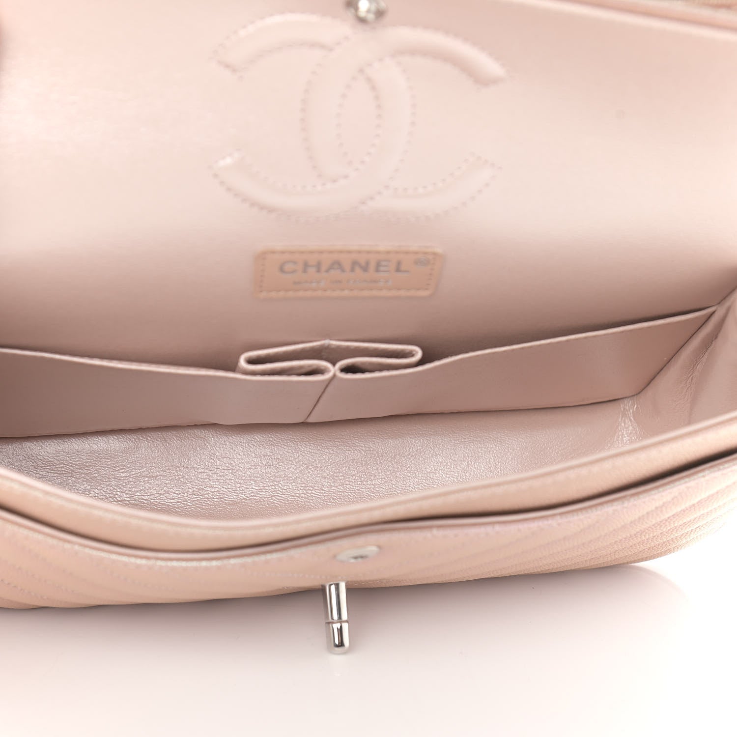 Chanel Metallic Caviar Chevron Quilted Medium Double Flap Light Gold 5 of 9