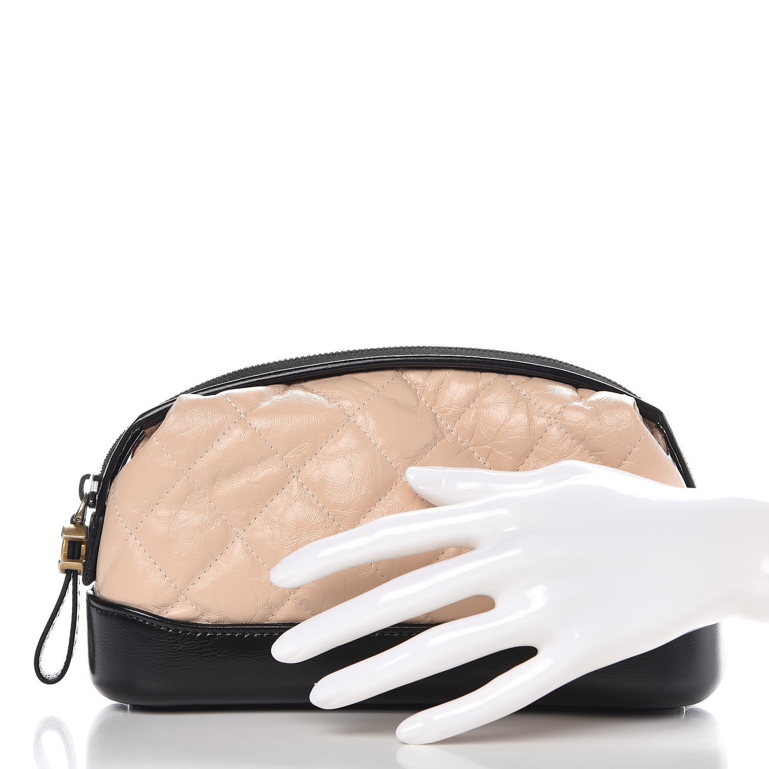 Chanel Aged Calfskin Quilted Gabrielle Classic Pouch Beige Black 2 of 9