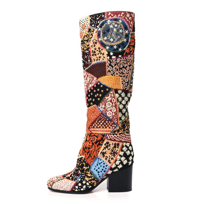 Christian Dior Embroidered Diorage Patchwork Knee High Boots 36 Multicolor 1 of 7