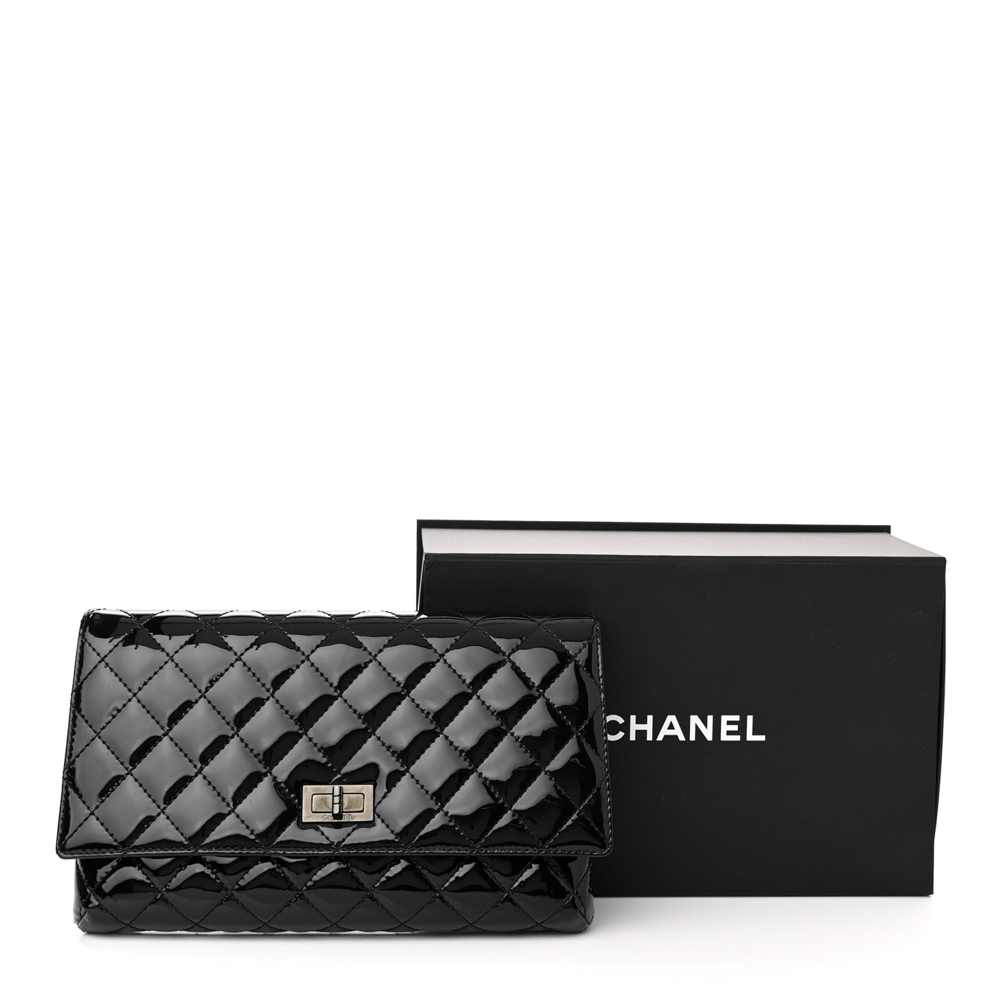 Patent Calfskin Quilted Reissue 2.55 Clutch So Black