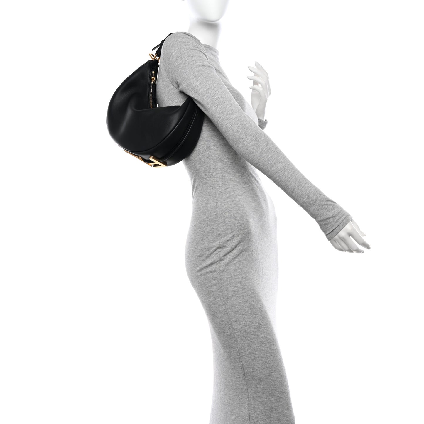 Vitello Grace Matte Small Fendigraphy Hobo Bag Black