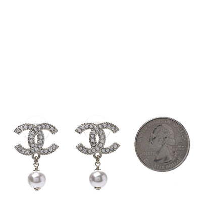 Chanel Crystal Pearl CC Drop Earrings Gold 2 of 5