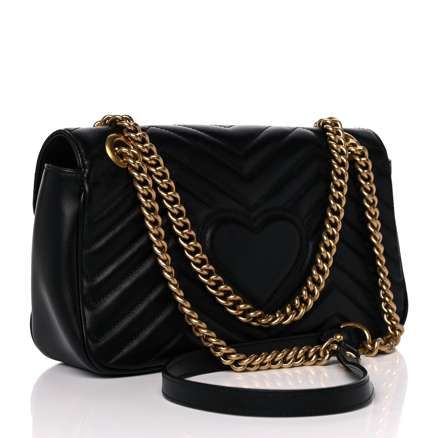 Gucci Calfskin Matelasse Small GG Marmont Shoulder Bag Black 3 of 11