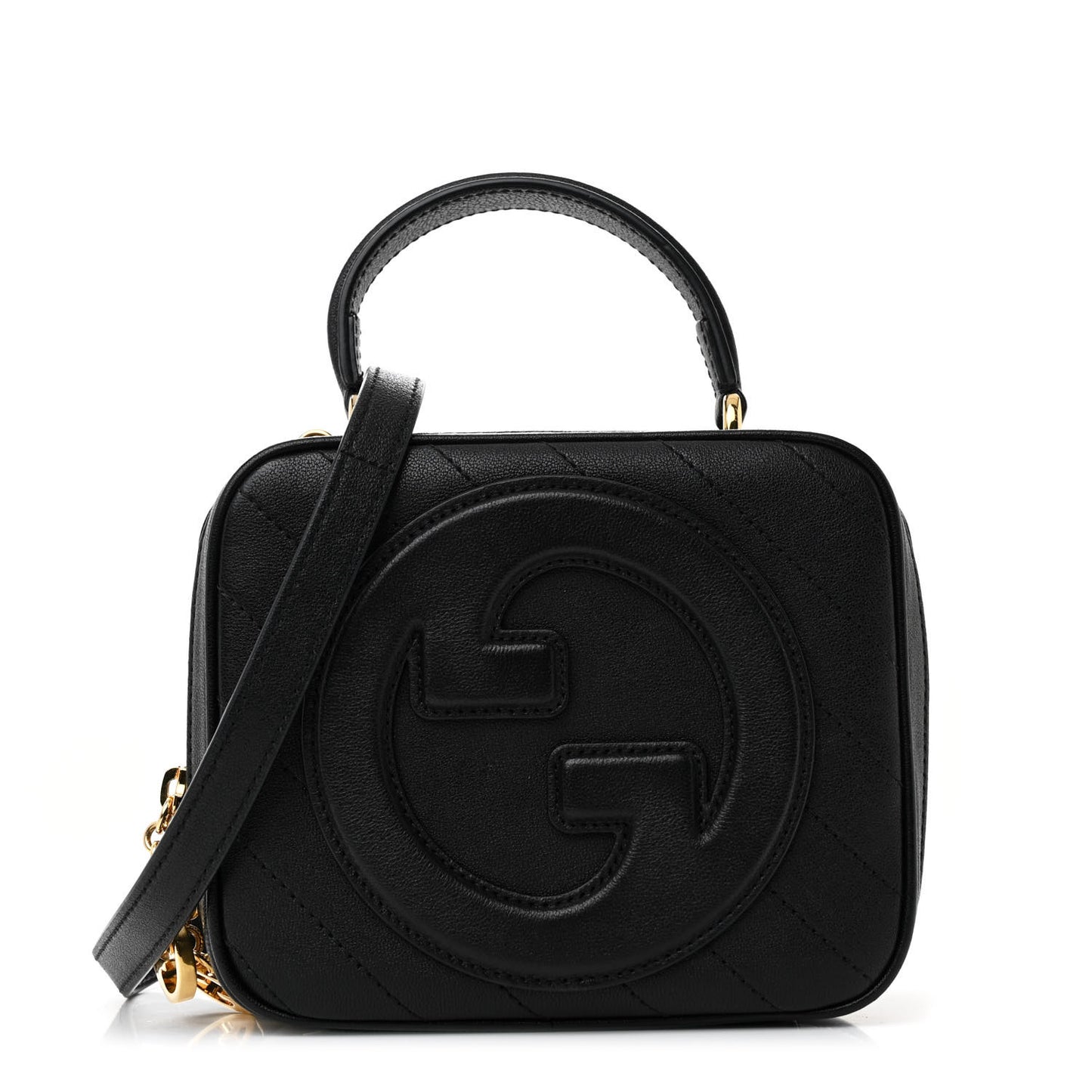 Sakai Be Green Calfskin Diagonal Stitched Blondie Top Handle Bag Black