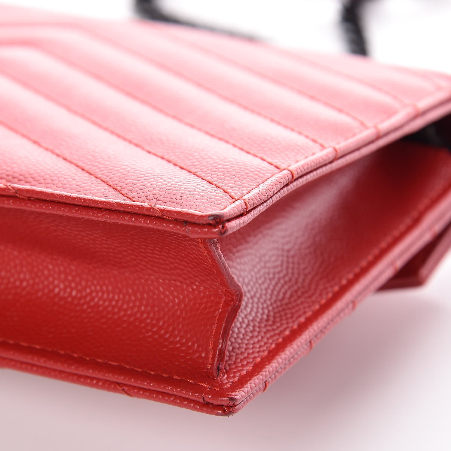 Saint Laurent Grain De Poudre Matelasse Chevron Monogram Envelope Chain Wallet New Red 11 of 11