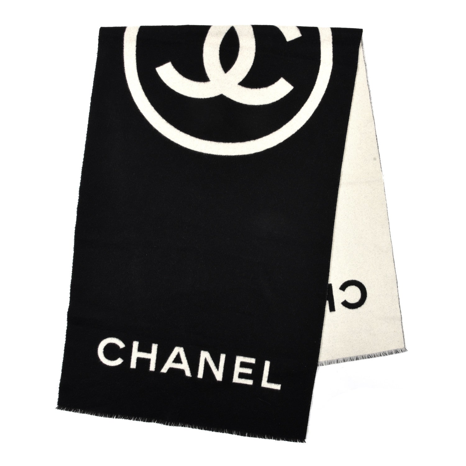 Chanel Cashmere CC Scarf Black White 2 of 4