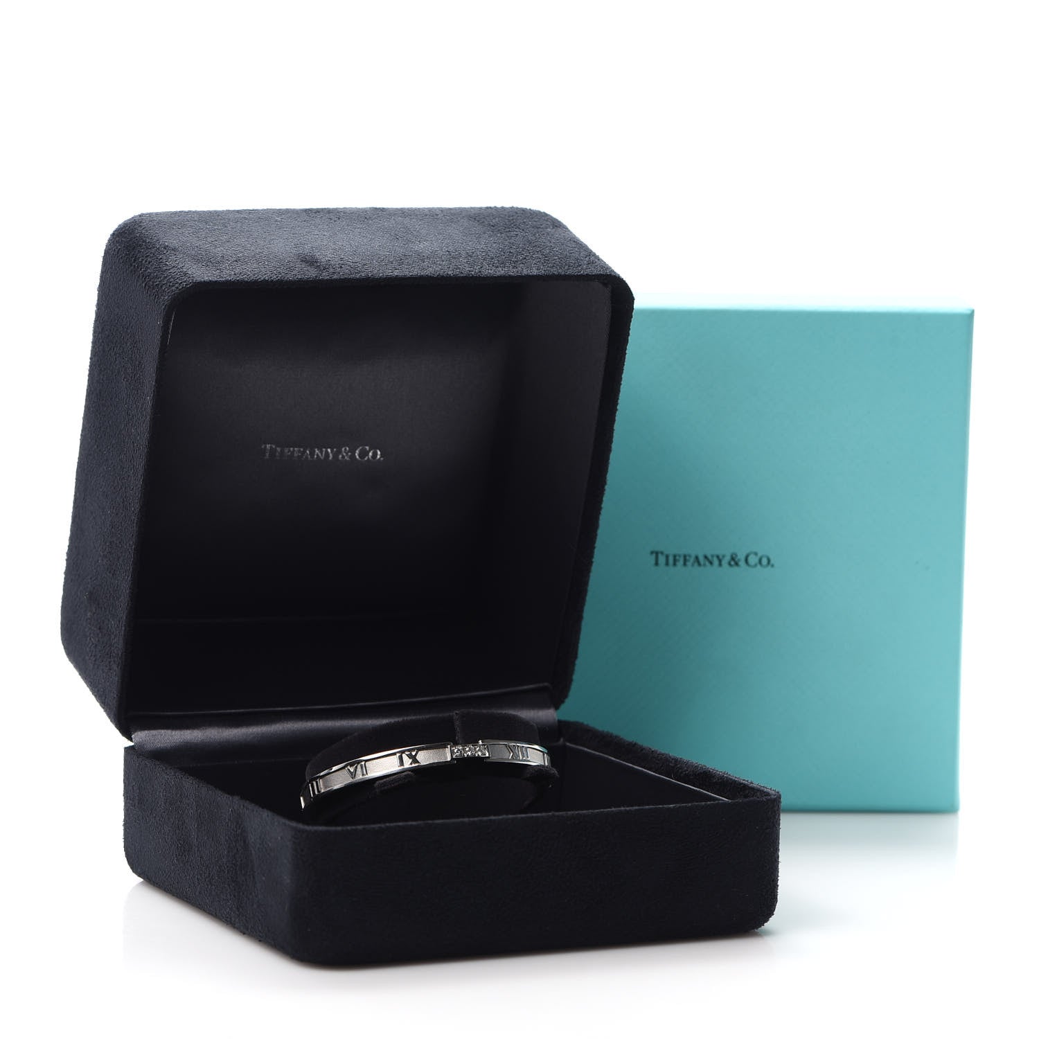 Tiffany 18K White Gold Diamond Atlas Closed Hinged Bangle Bracelet 6 of 6