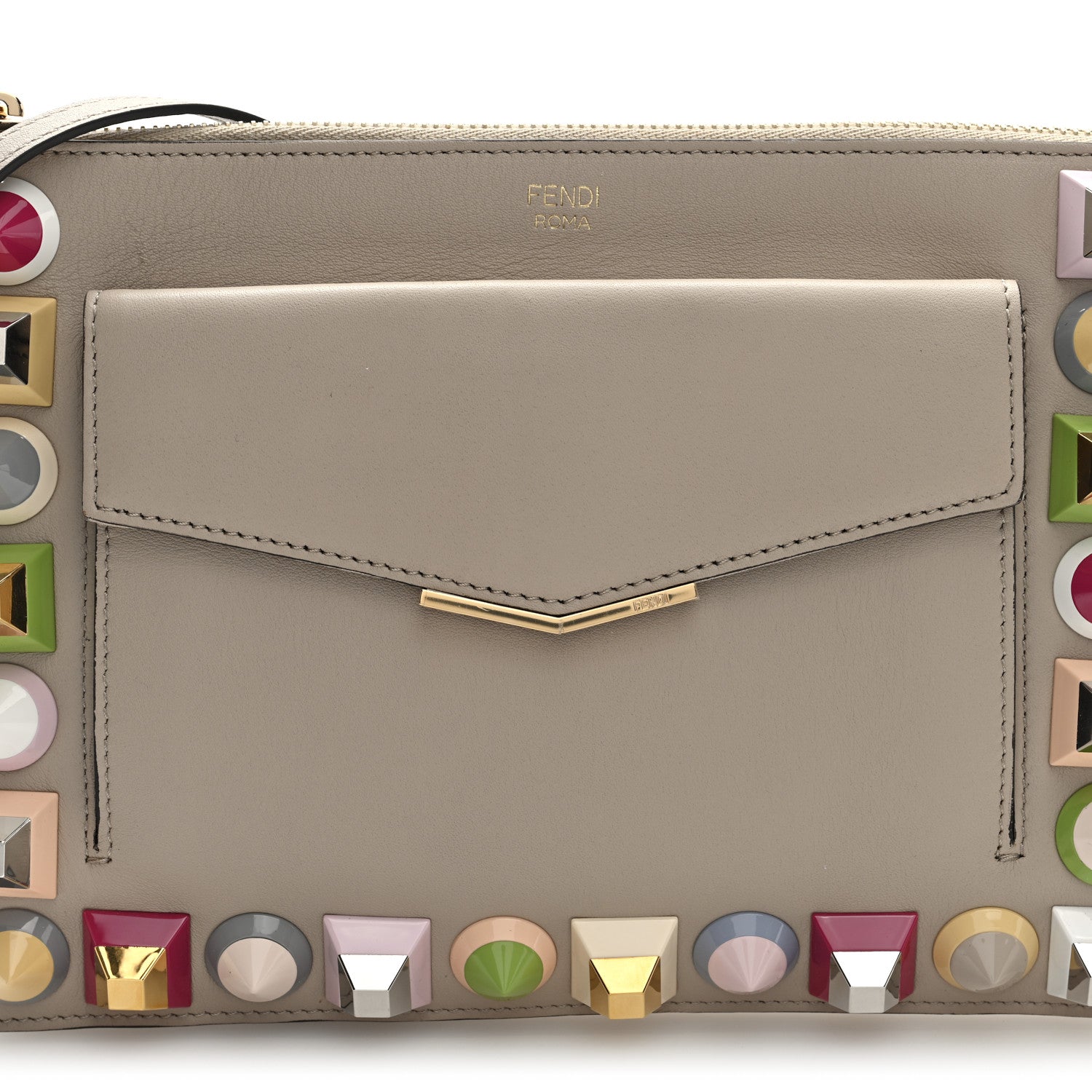 Fendi Vitello Dolce Studded Mini 2Jours Pouch Cuoio Multicolor 7 of 9