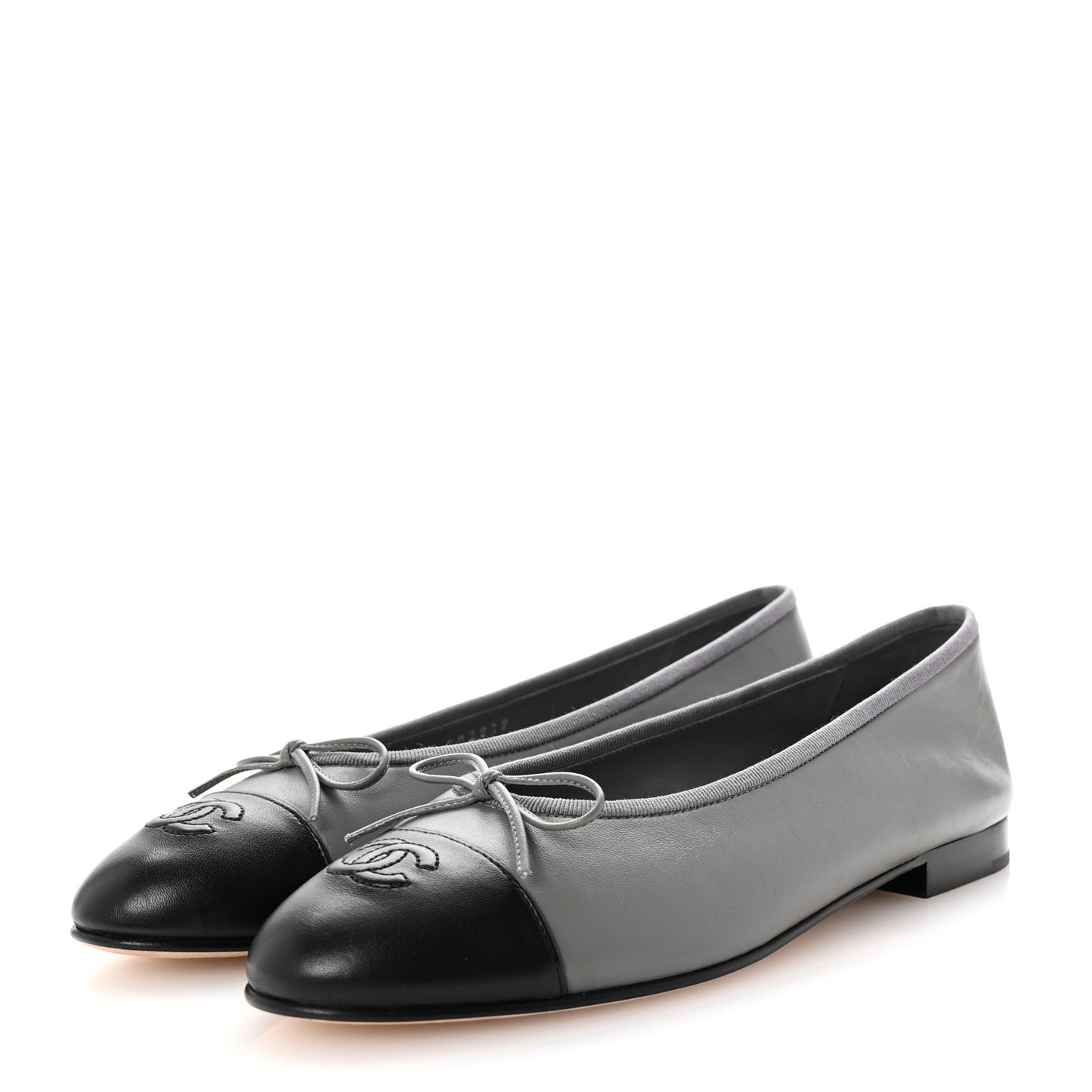 Lambskin Cap Toe CC Ballerina Flats 39.5 Grey Black