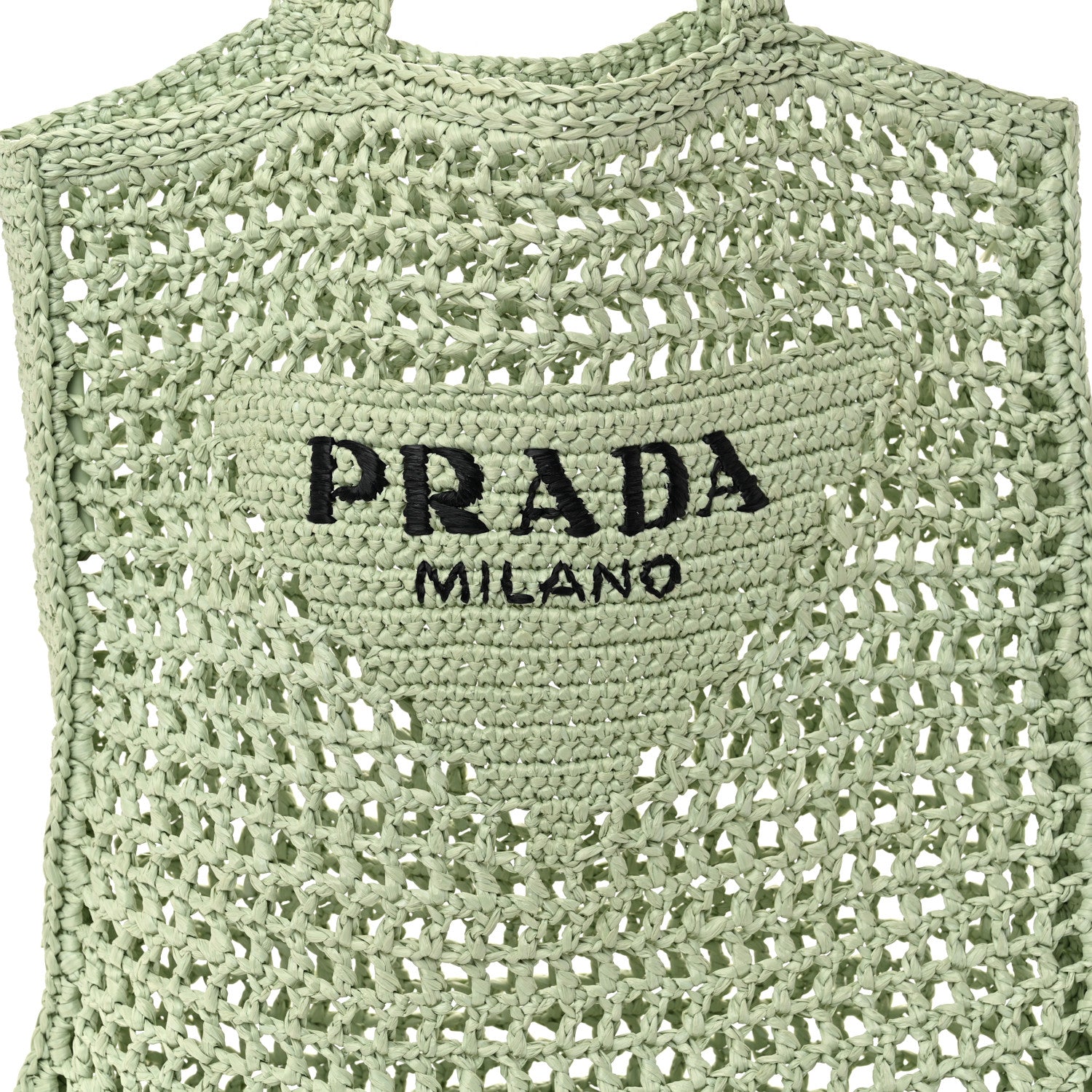 Prada Yarn Raffia Effect Crochet Logo Embroidered Tote Bag Acqua 8 of 10