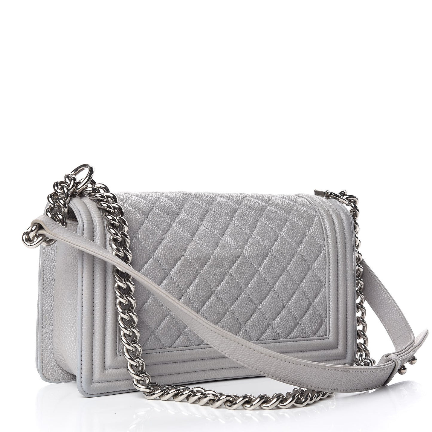 Iridescent Caviar Quilted Medium Boy Flap Light Grey