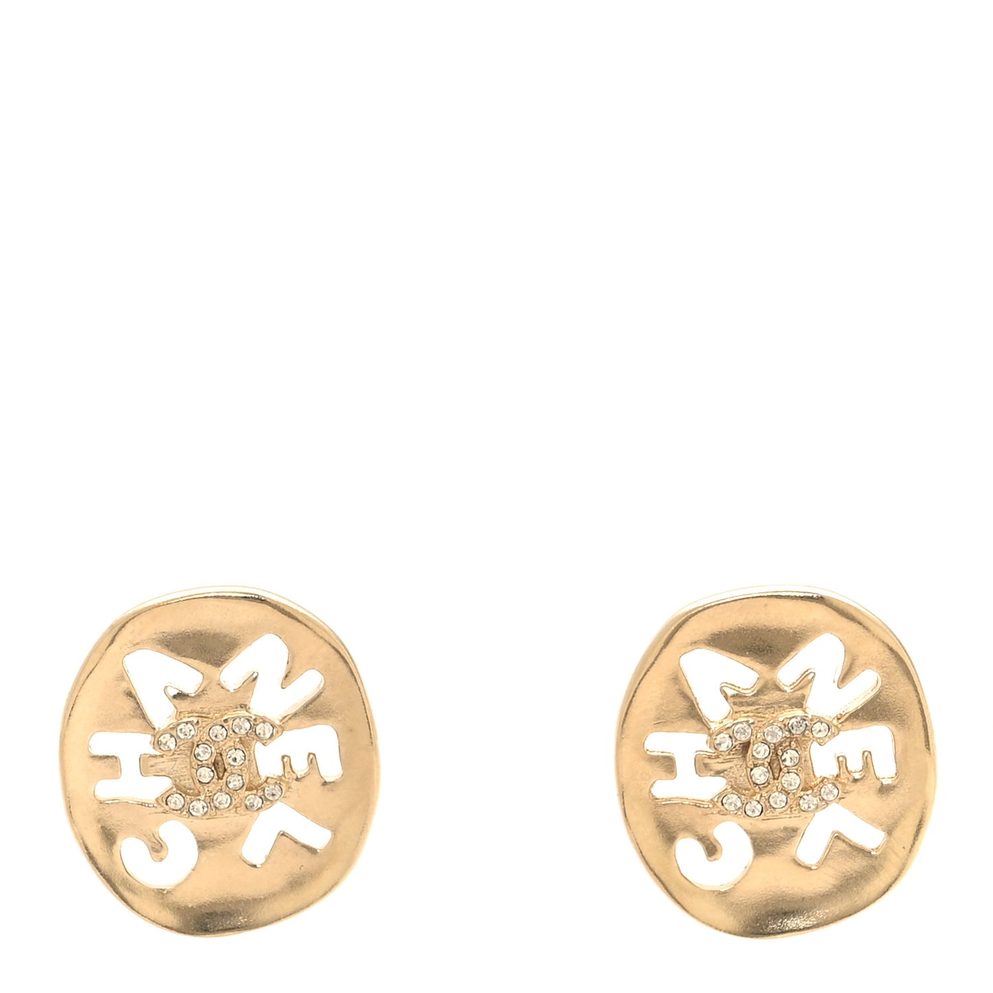 Metal Crystal Coco Round Earrings Gold