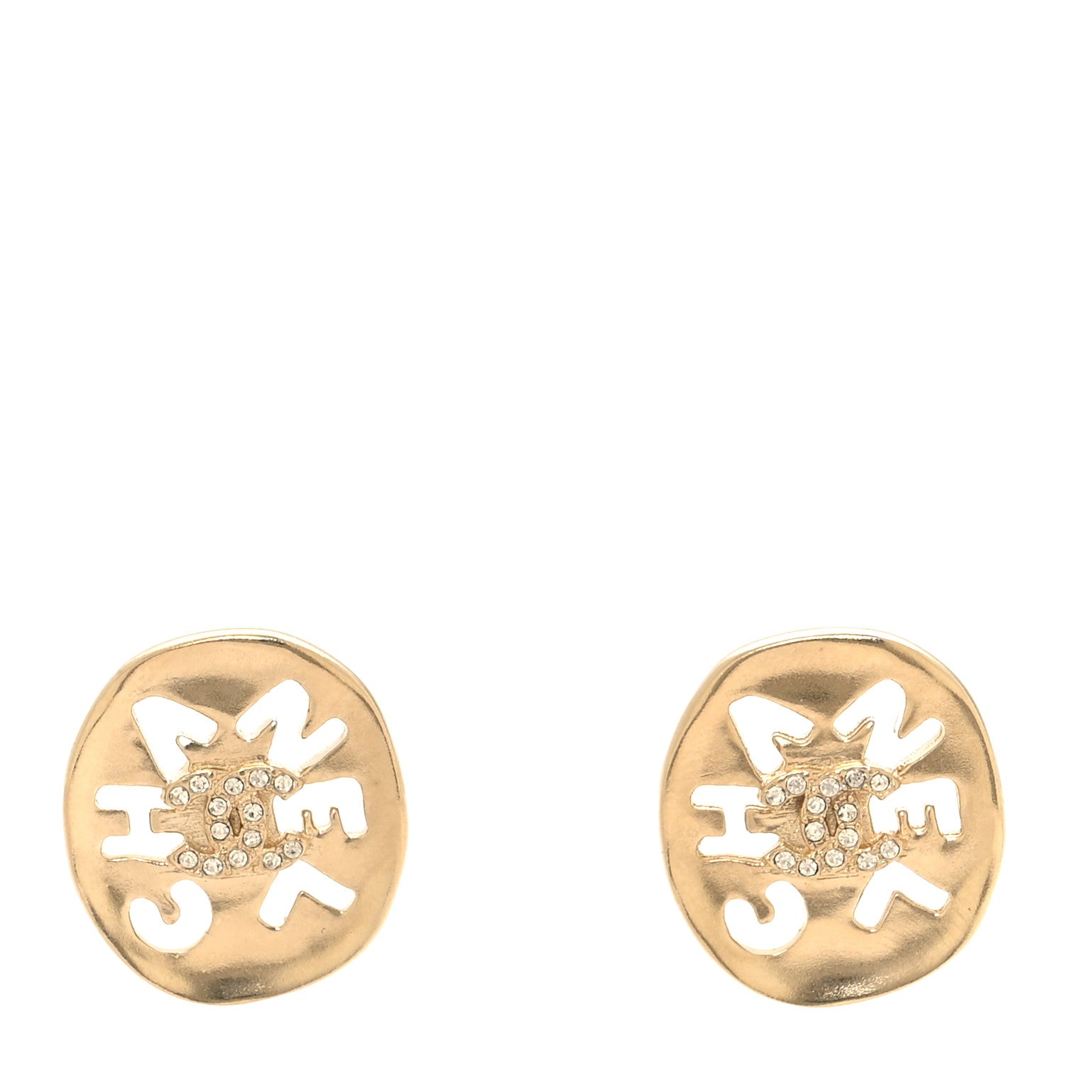 Chanel Metal Crystal Coco Round Earrings Gold 1 of 5