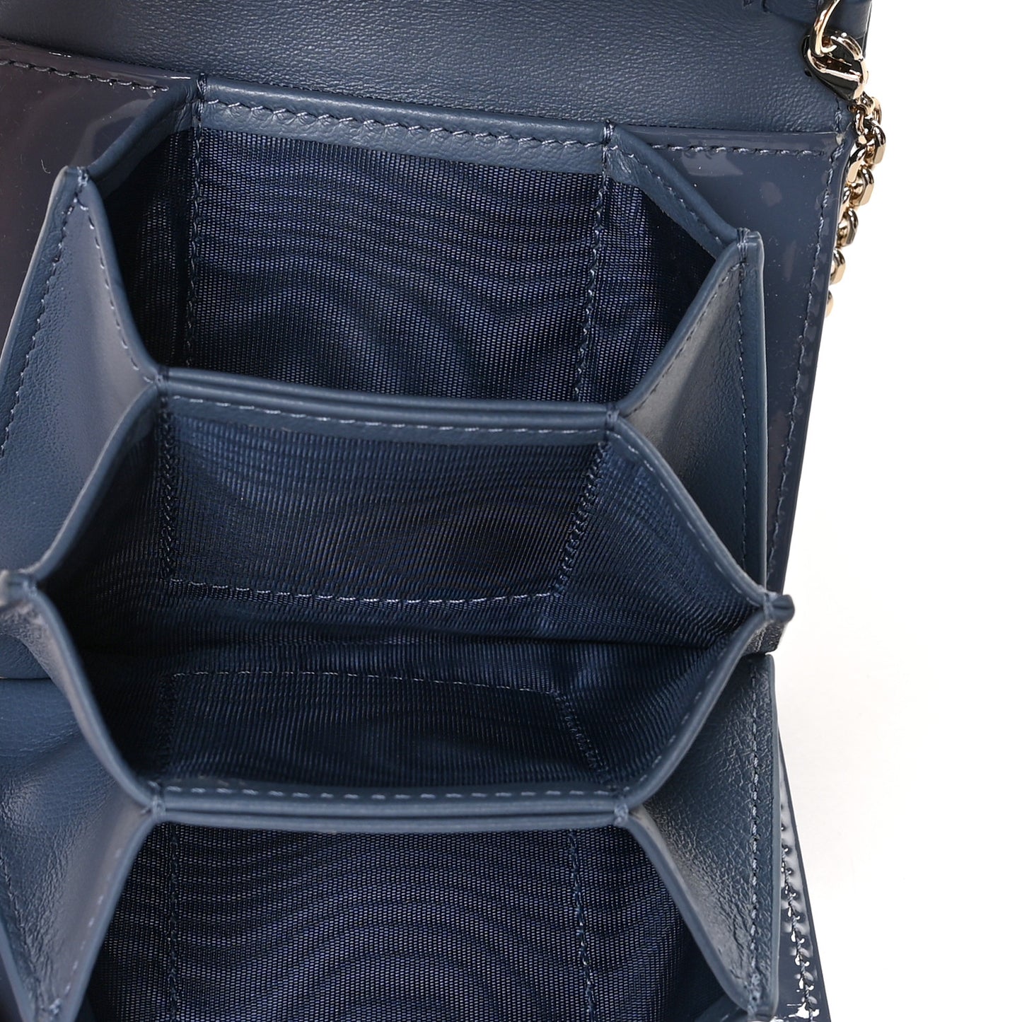 Patent Cannage Mini Pouch on Chain Navy Blue