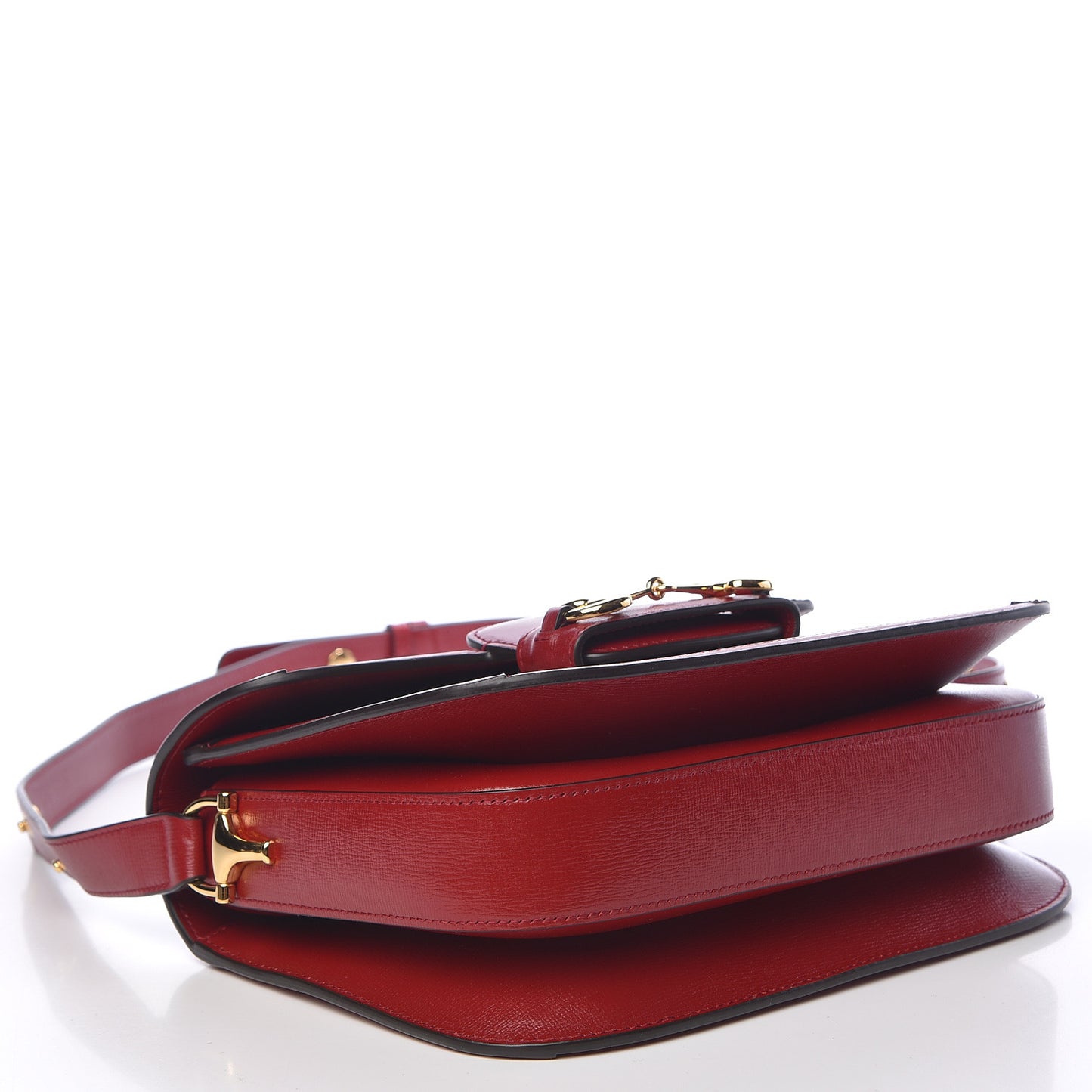 GG Supreme Monogram Azalea Calfskin Horsebit 1955 Shoulder Bag Beige Ebony New Cherry Red