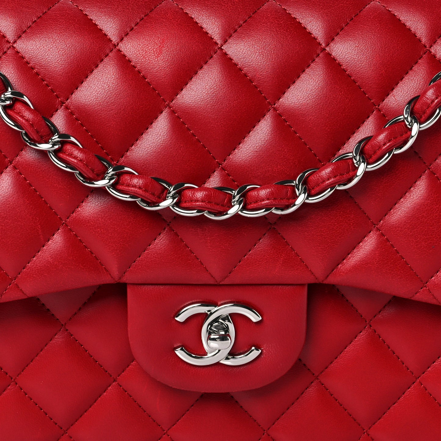 Lambskin Quilted Jumbo Double Flap Red