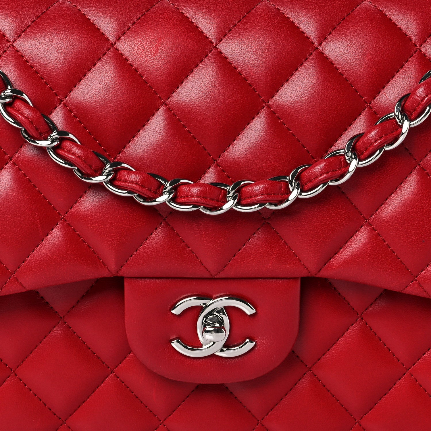 Chanel Lambskin Quilted Jumbo Double Flap Red 8 of 11