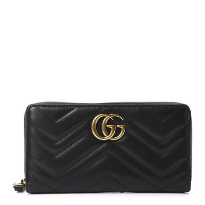 Gucci Calfskin Matelasse GG Marmont Zip Around Wallet Black 1 of 8