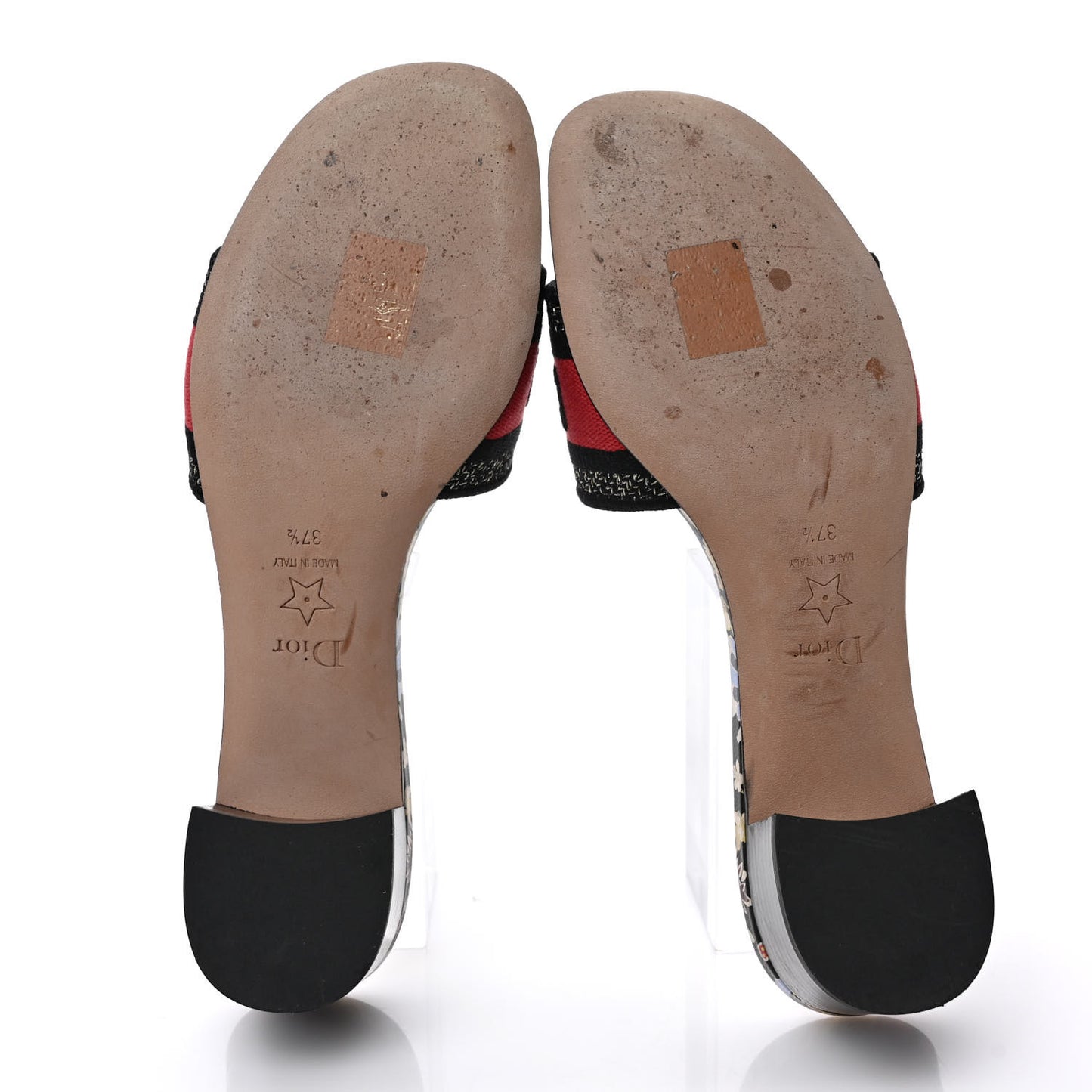 Canvas Toile de Jouy Pop Embroidered Dway 40mm Slide Sandals 37.5 Black Multicolor