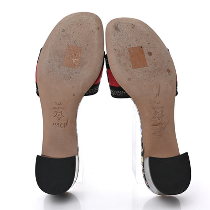 Christian Dior Canvas Toile de Jouy Pop Embroidered Dway 40mm Slide Sandals 37.5 Black Multicolor 5 of 8