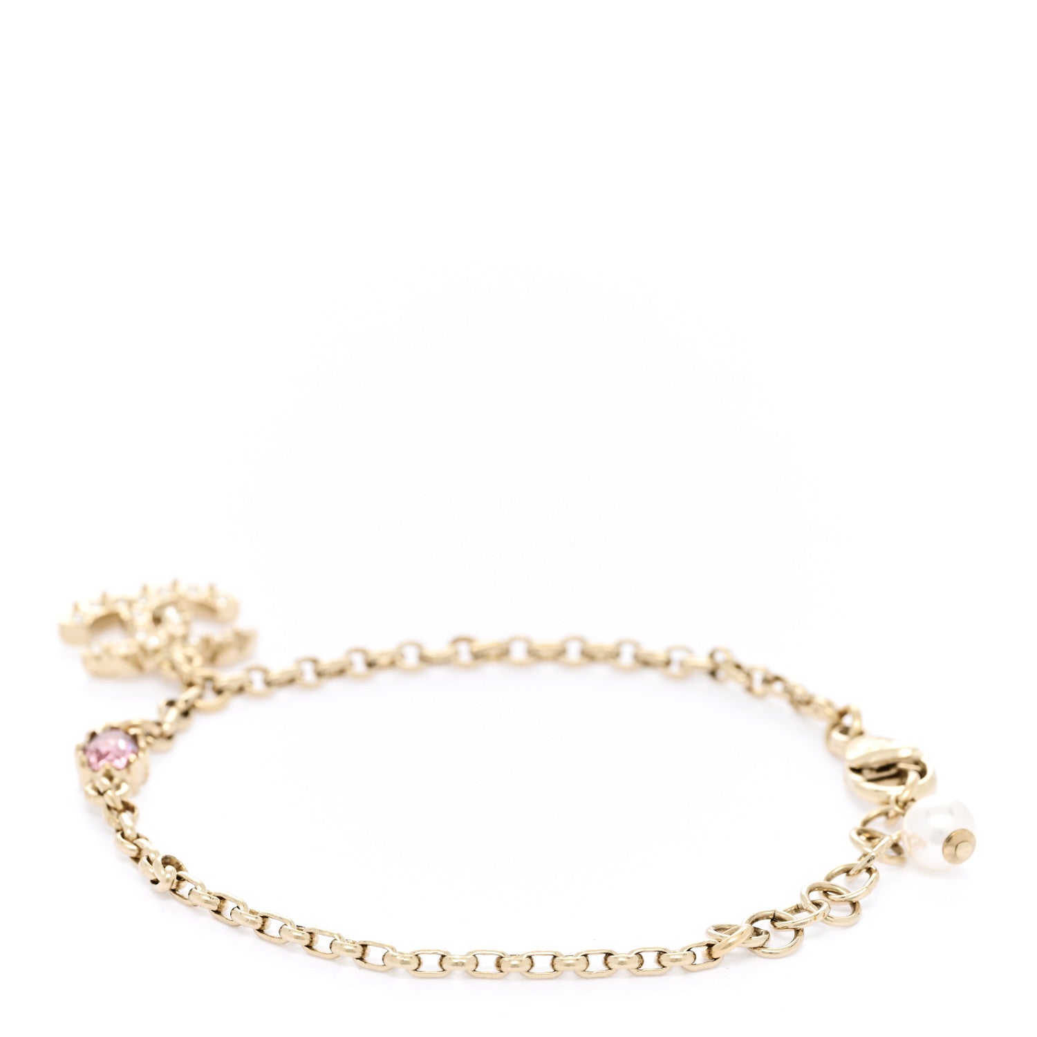 Chanel Crystal Pearl CC Charm Bracelet Light Gold Pink 3 of 5