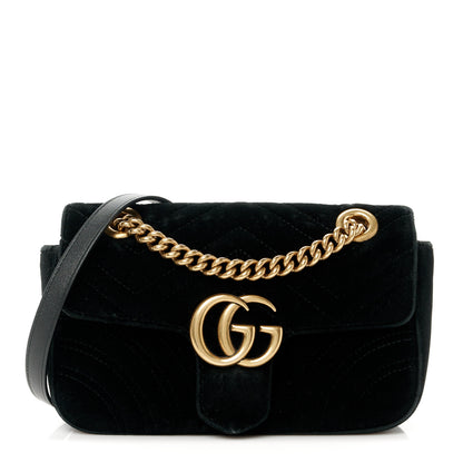 Gucci Velvet Matelasse Mini GG Marmont Shoulder Bag Black 1 of 10