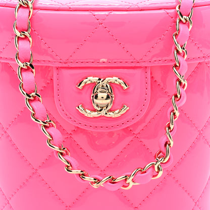 Chanel Patent Quilted CC Vani-Tea Case With Chain Neon Pink 8 of 10