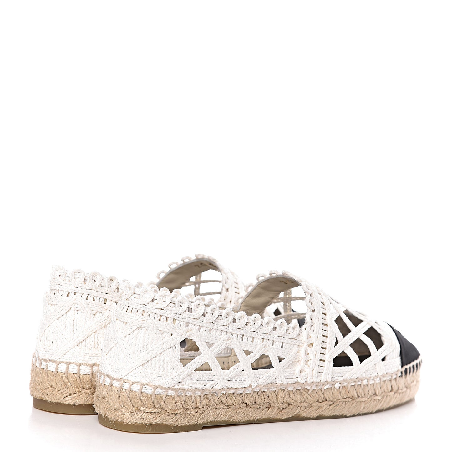 Woven Fabric Grosgrain CC Espadrilles 40 White Black