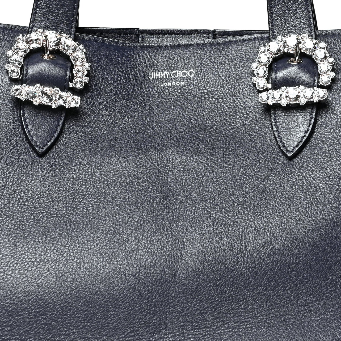 Calfskin Crystal Buckle Shopping Tote Navy Blue