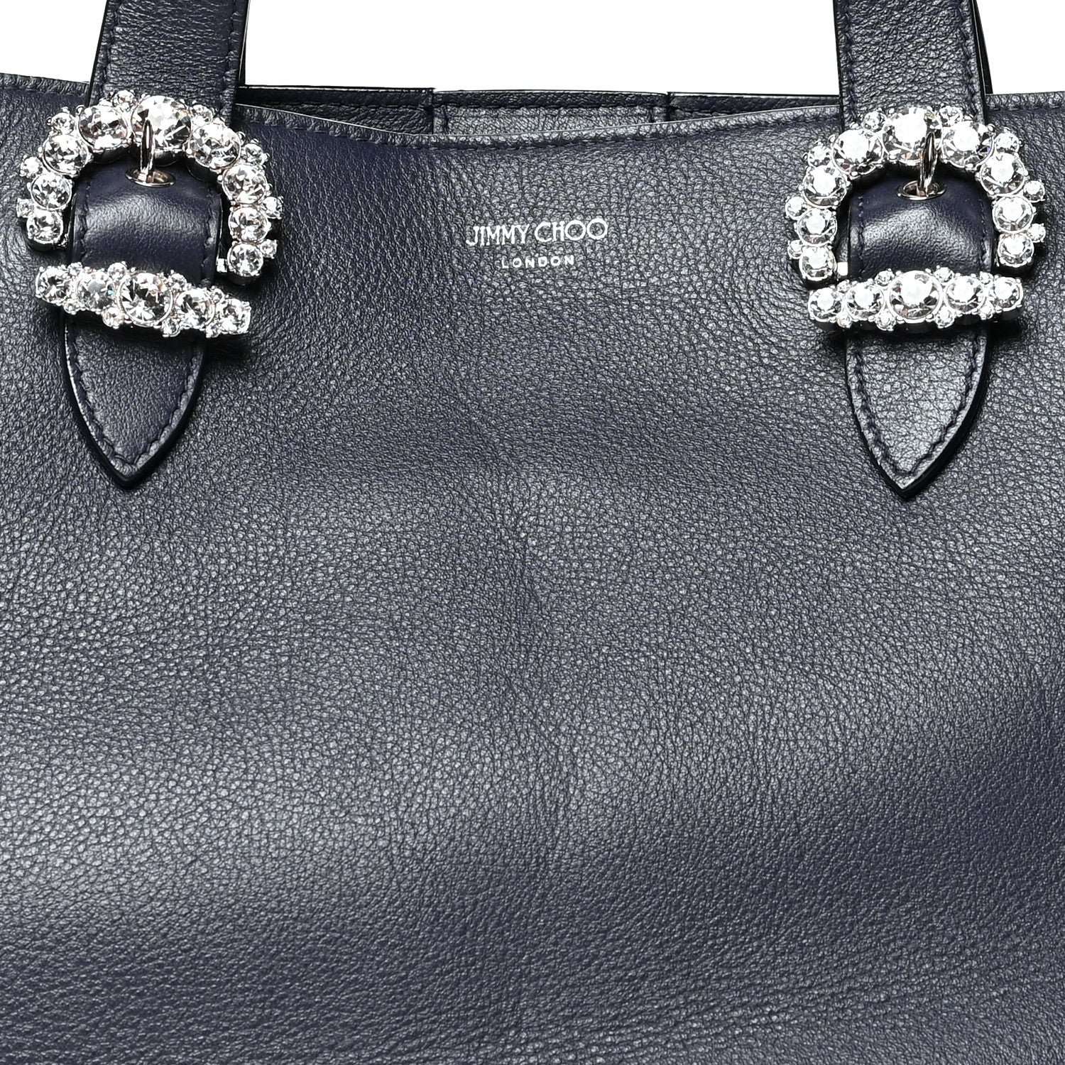 Jimmy Choo Calfskin Crystal Buckle Shopping Tote Navy Blue 7 of 9