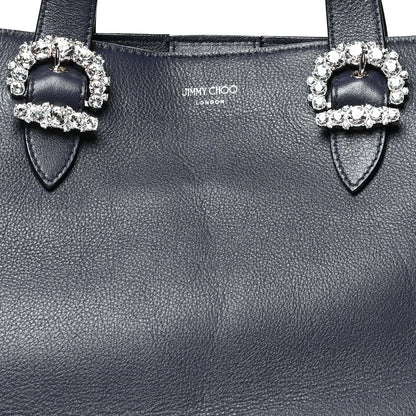 Jimmy Choo Calfskin Crystal Buckle Shopping Tote Navy Blue 7 of 9